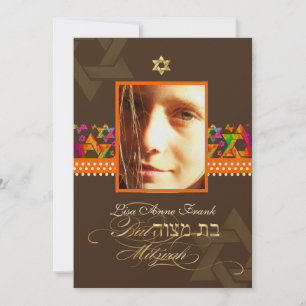 Convite PixDezines Bat Mitzvah Foto + Estrelas Psicodélica