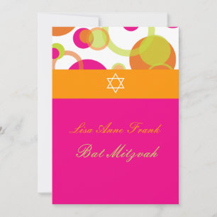 Convite PixDezines Bat Mitzvah + Mod Bolhas/laranja/rosa c