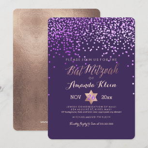Convite PixDezines Bat Mitzvah/Rosa/Rose Gold/Confete
