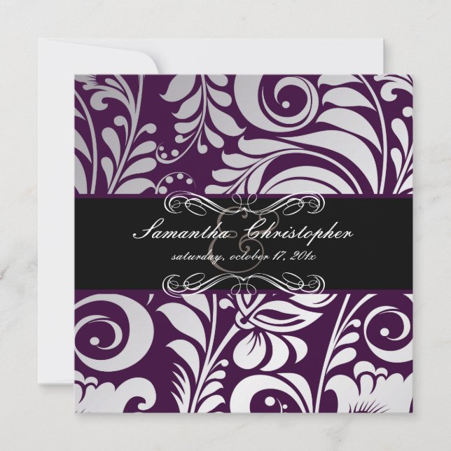 Convite PixDezines Bellissimo Damask, Cor Personalizada! (Frente)