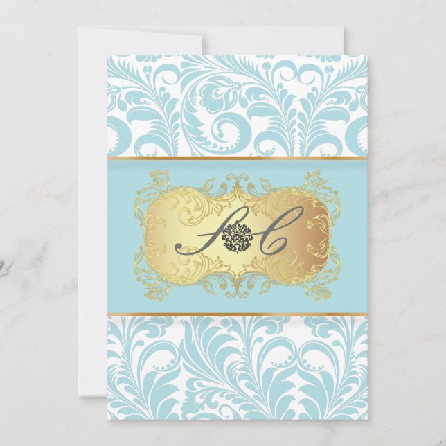 Convite PixDezines Bellissimo Damask Vintage (Frente)