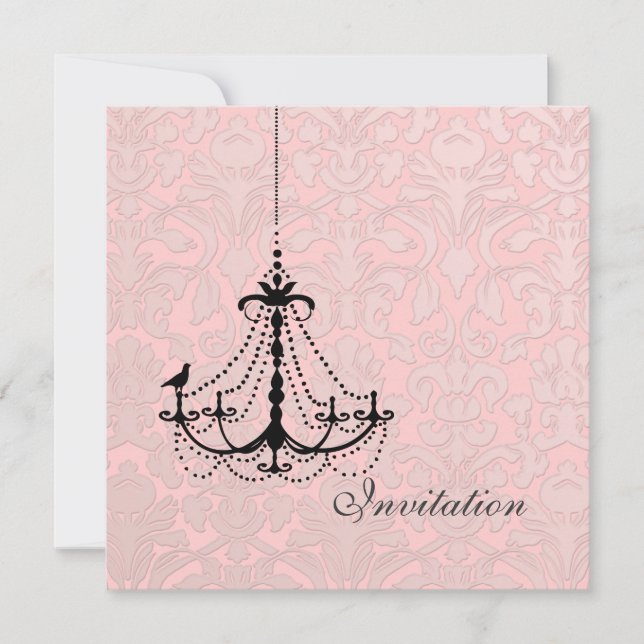 Convite PixDezines Black Chandelier + Bird (Frente)