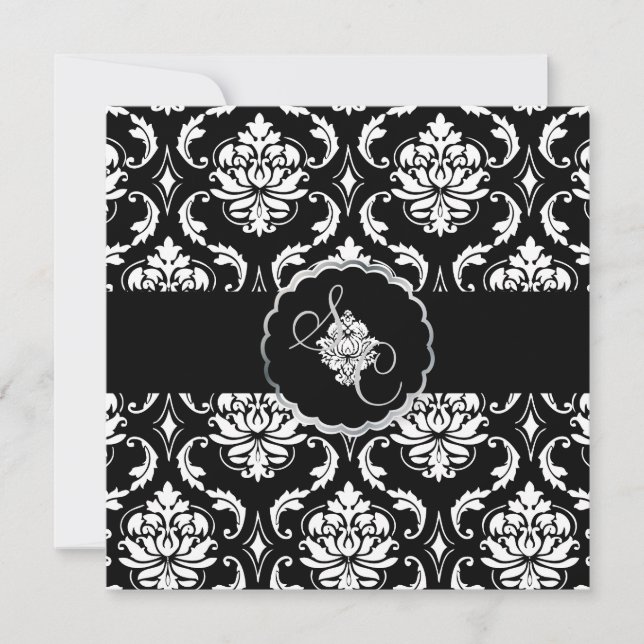Convite PixDezines Black+White Vendome Damask (Frente)