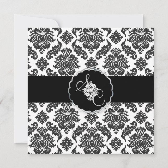 Convite PixDezines Black+White Venezia Damask (Frente)