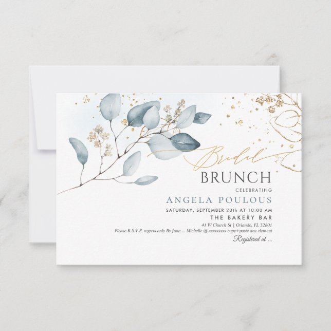 Convite PixDezines Blue Gum Eucalyptus Bridal Brunch (Frente)