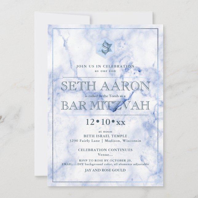 Convite PixDezines Blue Marble Honeycomb BarMitzvah ✡ (Verso)