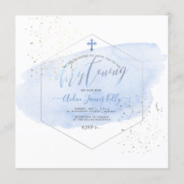 Convite PixDezines Blue Watercolor+Honeycomb Christening