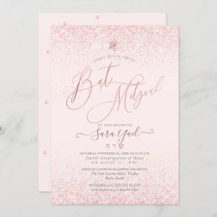 Convite PixDezines Blush Faux Glitter Bat Mitzvah