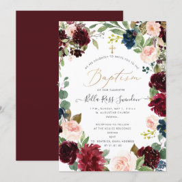 Convite PixDezines Blush FlowersWatercolor Batismo