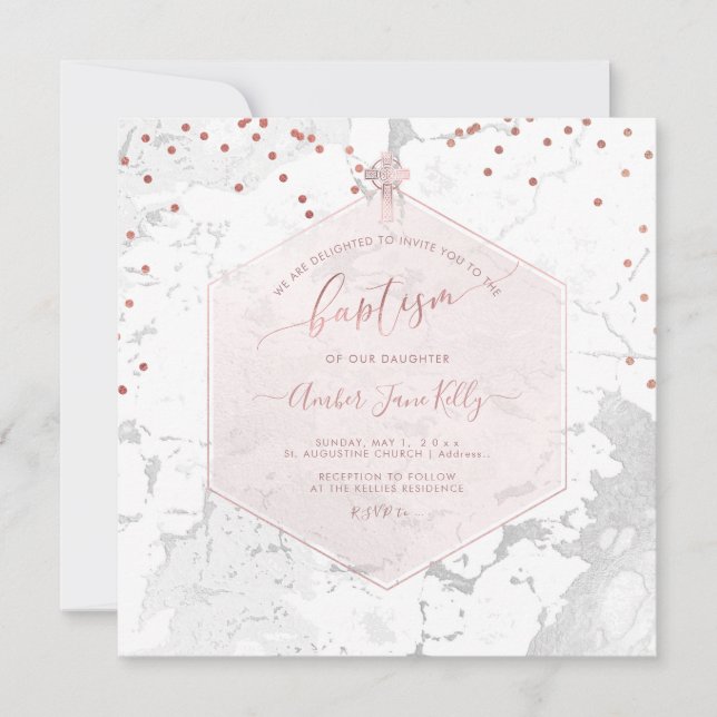 Convite PixDezines Blush Honeycomb Baptism (Frente)