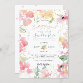 Convite PixDezines Blush Sweetpeas Watercolor Bat Mitzvah