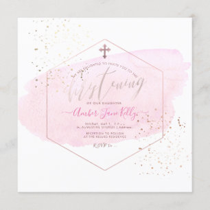 Convite PixDezines Blush Watercolor+Honeycomb Christening