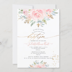 Convite PixDezines Blush Watercolor Rosas Baptism