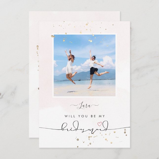 Convite PixDezines Blush Watercolor Será Bridesmaid (Frente/Verso)