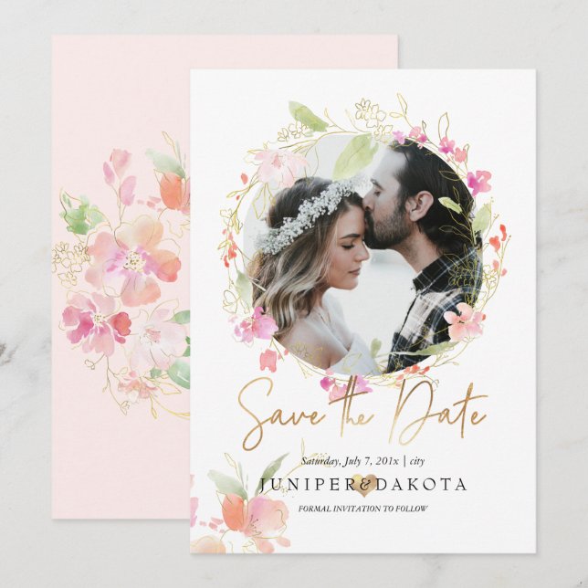 Convite PixDezines Blushing Romance Wavercolor Flower (Frente/Verso)