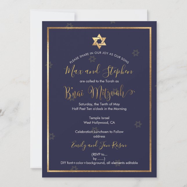 Convite PixDezines Bnai Mitzvah Foto (Verso)