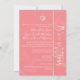 Convite PixDezines B'Nei Mitzvah, Blush+Coral