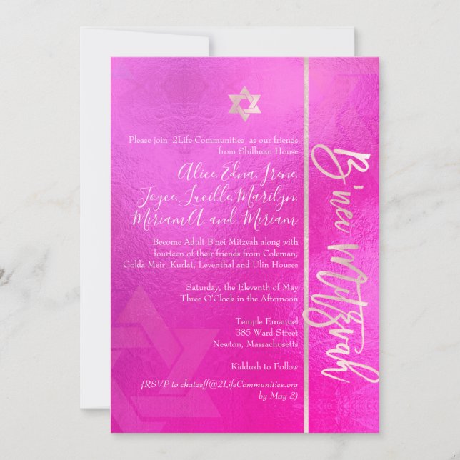 Convite PixDezines B'Nei Mitzvah, Blush+Rosa (Frente)