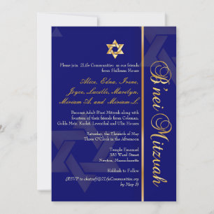 Convite PixDezines B'Nei Mitzvah, Dourado+azul escuro
