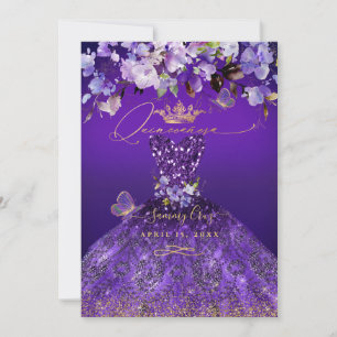 Convite PixDezines Borboletas Quinceanera, Roxo Escuro