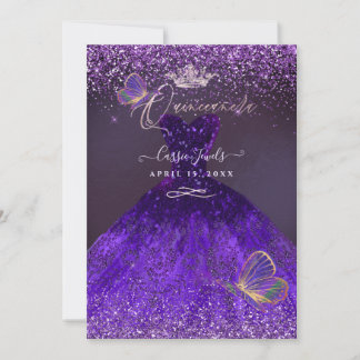 Convite PixDezines Borboletas Quinceanera, Violeta Ultra