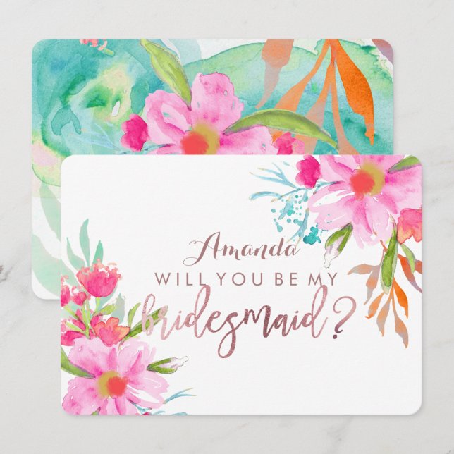 Convite PixDezines Bridesmaid/Floral/Watercolor/May Flower (Frente/Verso)