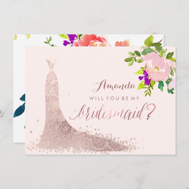 Convite PixDezines Bridesmaid/Floral/Watercolor/Primavera (Frente/Verso)