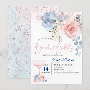 Convite PixDezines Brunch Bubbly Blush+Blue H2 flores 
