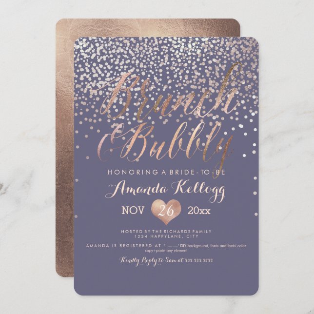 Convite PixDezines Brunch e Bubbles destruídos em Rosa Dou (Frente/Verso)