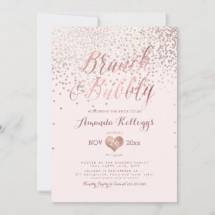 Convite PixDezines Brunch N Borracha/Rosa Dourado Confetti
