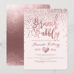 Convite PixDezines Brunch N Borracha/Rosa Dourado Confetti