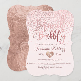Convite PixDezines Brunch N Bubble/Rosa Dourado Confetti