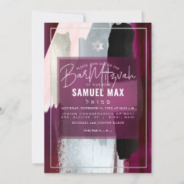 Convite PixDezines Burgundy Watercolor Bar Mitzvah