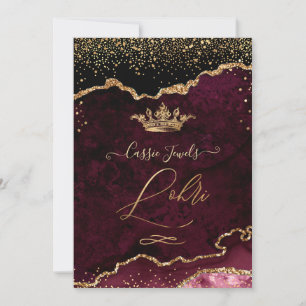 Convite PixDezines Celebração Lohri Burgundy Ágata Dourado