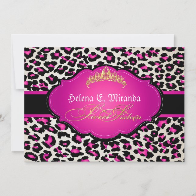 Convite PixDezines cheetah+tiara/doce dezesseis (Frente)