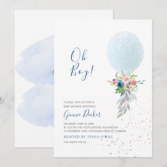 Convite PixDezines Chuvinha de Bebê Menino Balão (Frente/Verso)