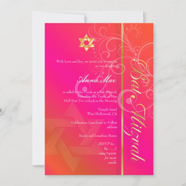 Convite PixDezines classic+swirls bat mitzvah (Frente)