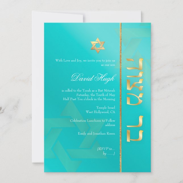 Convite PixDezines Classy Bar Mitzvah/aqua azul (Frente)