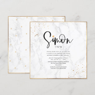 Convite PixDezines Classy Marble Gold Confetti Bar Mitzvah