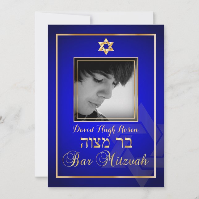 Convite PixDezines Classy Photo Bar Mitzvah/azul real (Frente)