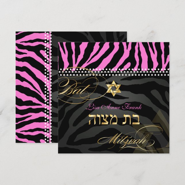 Convite PixDezines, cor-de-rosa, Bat Mitzvah / cor DIY (Frente/Verso)