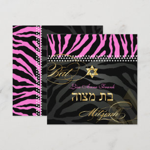 Convite PixDezines, cor-de-rosa, Bat Mitzvah / cor DIY