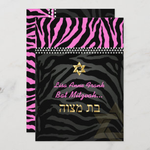 Convite PixDezines, cor-de-rosa, Bat Mitzvah / cor escuro