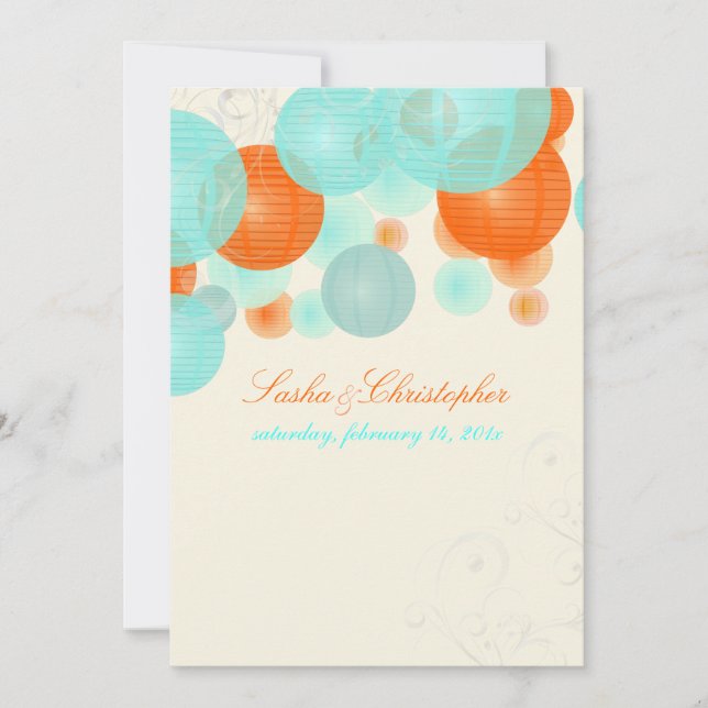 Convite PixDezines coral+lanternas azuis/cor azul (Frente)