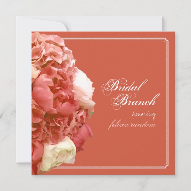 Convite PixDezines Coral Peonies/Hydrangeas/Bridal Brunch (Frente)