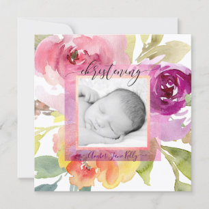 Convite PixDezines Cristening Bold Watercolor Flowers
