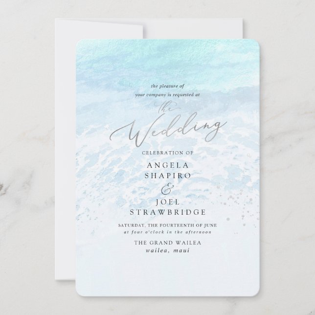 Convite PixDezines Crystal Blue Shoreline, Beach Wedding (Frente)