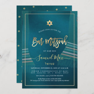 Convite PixDezines Dark Teal+GoldTalitz Bar Mitzvah