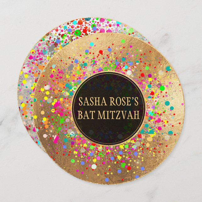 Convite PixDezines Dazzled/Neon Speck/Bat Mitzvah ✡ (Frente/Verso)