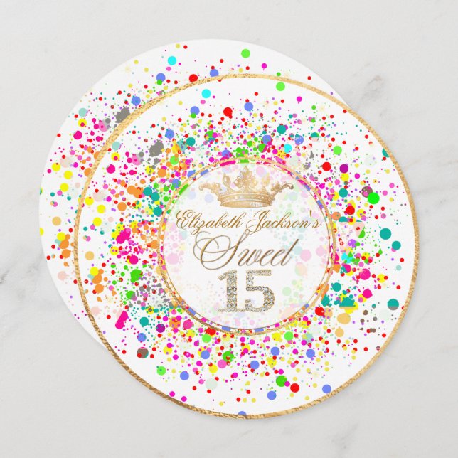 Convite PixDezines Dazzled/Rainbow/Sweet+15 (Frente/Verso)